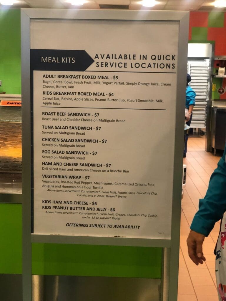 Hurricane menu at a quick-service